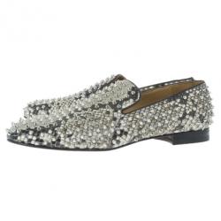 Pre Owned Christian Louboutin Python Rollerboy Spikes Loafers Size 45