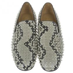 Pre Owned Christian Louboutin Python Rollerboy Spikes Loafers Size 45