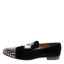 Pre Owned حذاء سليبرز كريستيان لوبوتان سموكينغ سبايكد هارفانانا قطيفة أسود مقاس 45