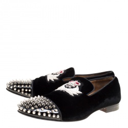 Pre Owned حذاء سليبرز كريستيان لوبوتان سموكينغ سبايكد هارفانانا قطيفة أسود مقاس 45