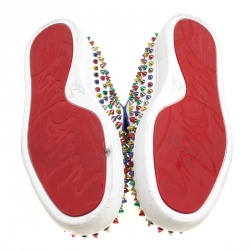 Christian Louboutin White Leather Roller Boat Multicolor Spiked Slip On Sneakers Size 44