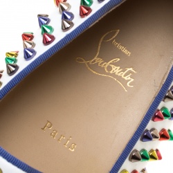 Christian Louboutin White Leather Roller Boat Multicolor Spiked Slip On Sneakers Size 44