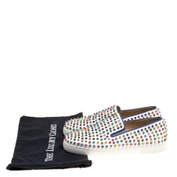 Christian Louboutin White Leather Roller Boat Multicolor Spiked Slip On Sneakers Size 44