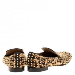 Christian Louboutin Beige Leopard Print Pony Hair Roller Boy Spiked Loafers Size 45
