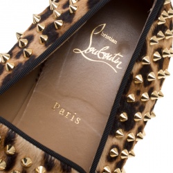 Christian Louboutin Beige Leopard Print Pony Hair Roller Boy Spiked Loafers Size 45