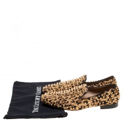 Christian Louboutin Beige Leopard Print Pony Hair Roller Boy Spiked Loafers Size 45