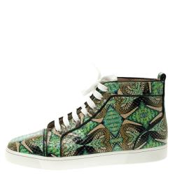 Pre Owned Christian Louboutin Multicolor Hand Painted Python Leather Inferno High Top Sneakers Size 42.5