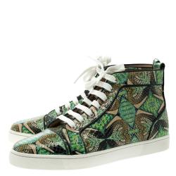 Pre Owned Christian Louboutin Multicolor Hand Painted Python Leather Inferno High Top Sneakers Size 42.5
