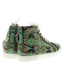 Pre Owned Christian Louboutin Multicolor Hand Painted Python Leather Inferno High Top Sneakers Size 42.5