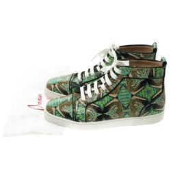 Pre Owned Christian Louboutin Multicolor Hand Painted Python Leather Inferno High Top Sneakers Size 42.5
