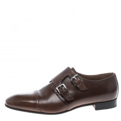 Christian Louboutin Brown Leather Mortimer Double Monk Strap Loafers Size 41.5