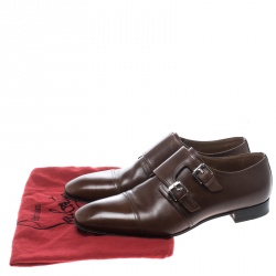 Christian Louboutin Brown Leather Mortimer Double Monk Strap Loafers Size 41.5