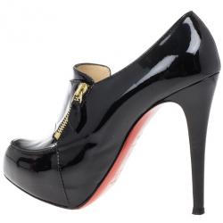 Pre Owned Christian Louboutin Black Patent Lapano Loafer Ankle Booties Size 38.5