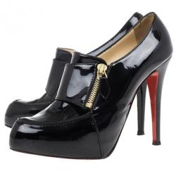 Pre Owned Christian Louboutin Black Patent Lapano Loafer Ankle Booties Size 38.5