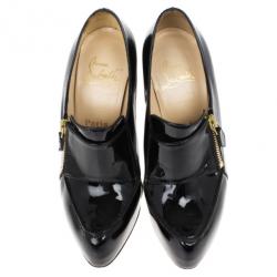 Pre Owned Christian Louboutin Black Patent Lapano Loafer Ankle Booties Size 38.5