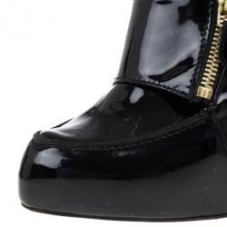 Pre Owned Christian Louboutin Black Patent Lapano Loafer Ankle Booties Size 38.5