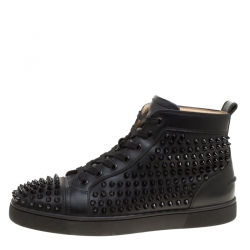 Christian Black Leather Louis Spikes High Top Sneakers Size 41.5 Christian Louboutin | TLC