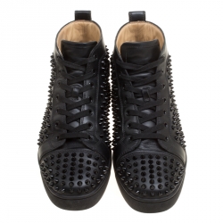 Christian Louboutin Black Leather Louis Spikes High Top Sneakers Size 41.5