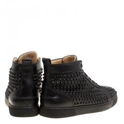 Christian Louboutin Black Leather Louis Spikes High Top Sneakers Size 41.5