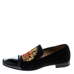 Pre Owned Christian Louboutin Black Suede and Patent Leather Loubi Forever Spike Loafers Size 40