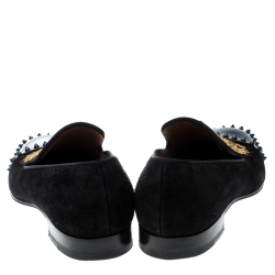 Pre Owned Christian Louboutin Black Suede and Patent Leather Loubi Forever Spike Loafers Size 40