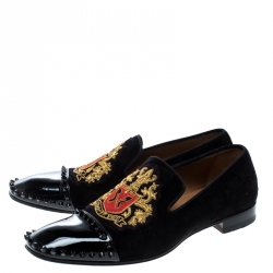 Pre Owned Christian Louboutin Black Suede and Patent Leather Loubi Forever Spike Loafers Size 40