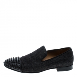 مملوكة مسبقًا Christian Louboutin Black Denim Spike Loafers Size 40