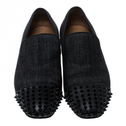مملوكة مسبقًا Christian Louboutin Black Denim Spike Loafers Size 40