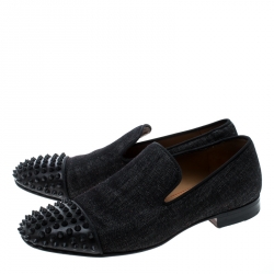 مملوكة مسبقًا Christian Louboutin Black Denim Spike Loafers Size 40