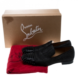 مملوكة مسبقًا Christian Louboutin Black Denim Spike Loafers Size 40