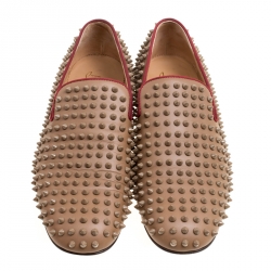 Christian Louboutin Brown Leather Rollerboy Spike Loafers Size 42