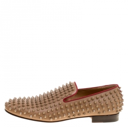Christian Louboutin Brown Leather Rollerboy Spike Loafers Size 42