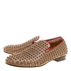 Christian Louboutin Brown Leather Rollerboy Spike Loafers Size 42
