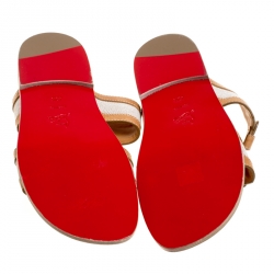 Christian Louboutin Brown Leather And Cotton Blend Ours Flat Mastic Flat Sandals Size 42.5