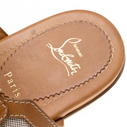 Christian Louboutin Brown Leather And Cotton Blend Ours Flat Mastic Flat Sandals Size 42.5