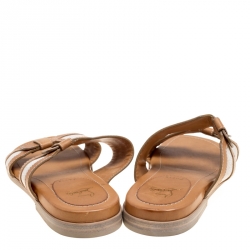 Christian Louboutin Brown Leather And Cotton Blend Ours Flat Mastic Flat Sandals Size 42.5