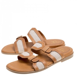 Christian Louboutin Brown Leather And Cotton Blend Ours Flat Mastic Flat Sandals Size 42.5