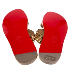 Christian Louboutin Brown Leather Studded Flat Sandals Size 42