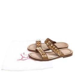 Christian Louboutin Brown Leather Studded Flat Sandals Size 42