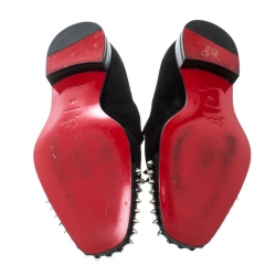 Pre Owned Christian Louboutin Black Suede and Leather Studded Flat Loafers Size 42