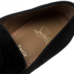 Pre Owned Christian Louboutin Black Suede and Leather Studded Flat Loafers Size 42