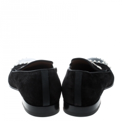 Pre Owned Christian Louboutin Black Suede and Leather Studded Flat Loafers Size 42