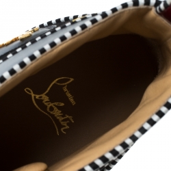 Pre Owned Christian Louboutin Black/Maroon Suede and Patent Leather Hand Embroidered High Top Sneakers Size 43