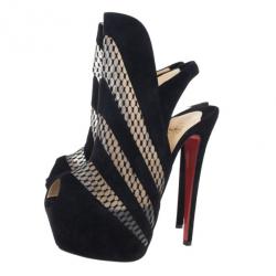 Pre Owned Christian Louboutin Suede and Mesh Guizi Platform Ankle Boots Size 39.5