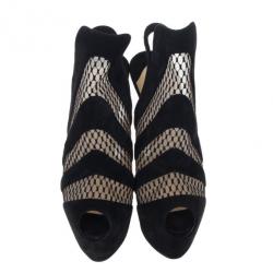 Pre Owned Christian Louboutin Suede and Mesh Guizi Platform Ankle Boots Size 39.5