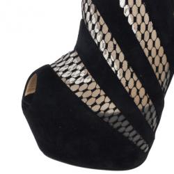 Pre Owned Christian Louboutin Suede and Mesh Guizi Platform Ankle Boots Size 39.5