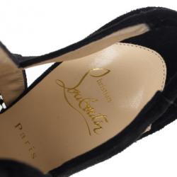 Pre Owned Christian Louboutin Suede and Mesh Guizi Platform Ankle Boots Size 39.5