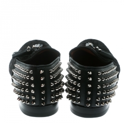 Pre Owned حذاء لوفر كريستيان لوبوتان سبايك تفاصيل شراشيب جلد شعر مهر أسود مقاس 42.5