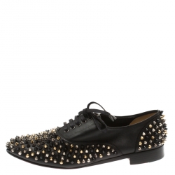 Pre Owned Christian Louboutin Black Leather Donna Spike Lace Up Oxfords Size 41