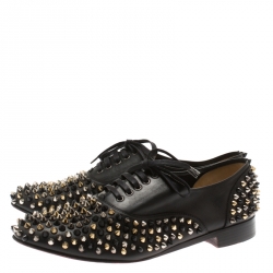 Pre Owned Christian Louboutin Black Leather Donna Spike Lace Up Oxfords Size 41